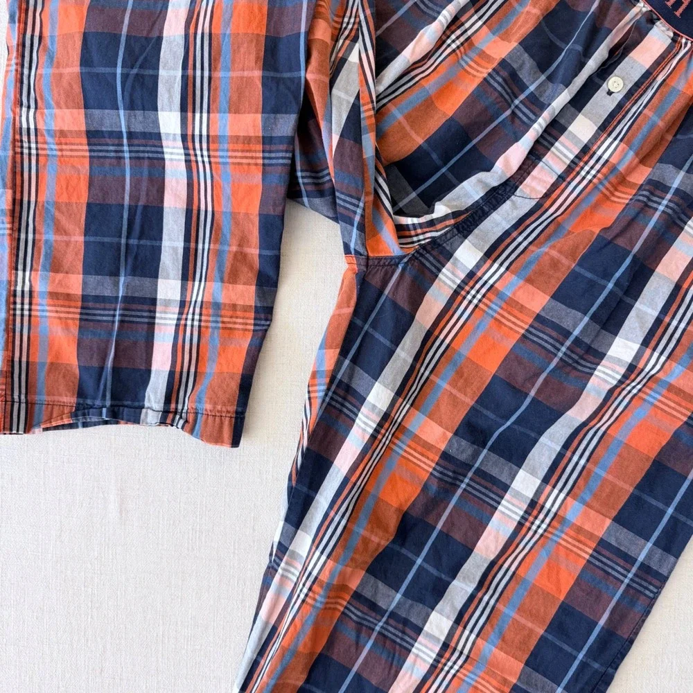 Polo Ralph Lauren Mens Orange Navy‎ Blue Plaid Cotton Sleepwear Pajama Pants Med